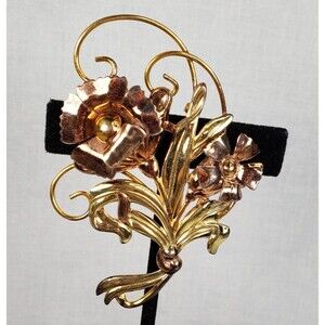 Vintage Floral Brooch 1/20 12K G.F Over Sterling Silver More than 3" Long